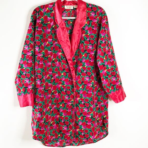 Victorias Secret Vintage Gold Label Small Red Robe Floral Button Front - Picture 1 of 5